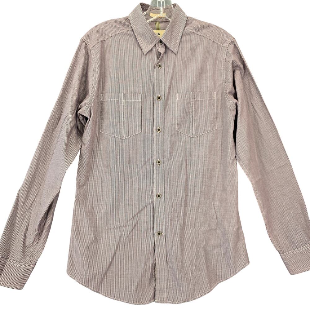 Life Khaki Blue Shirt Slim Preppy Plaid Classic Long Sleeve Button Up Men Size S